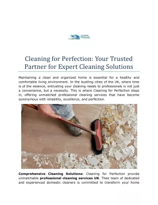 Cleaning for Perfection Your Trusted Partner for Expert Cleaning Solutions