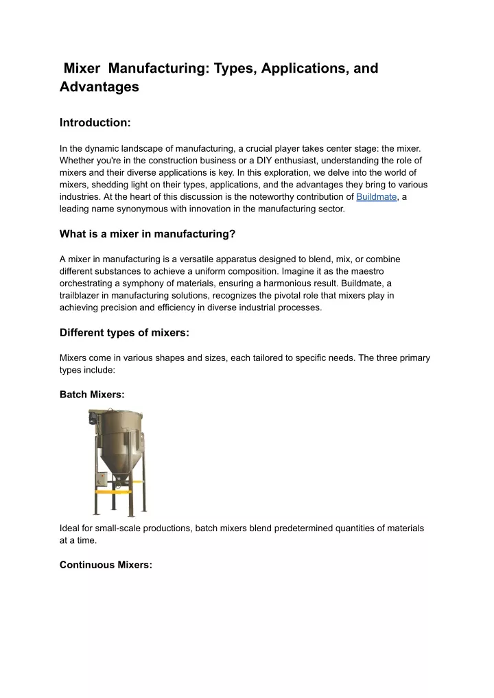 mixer manufacturing types applications