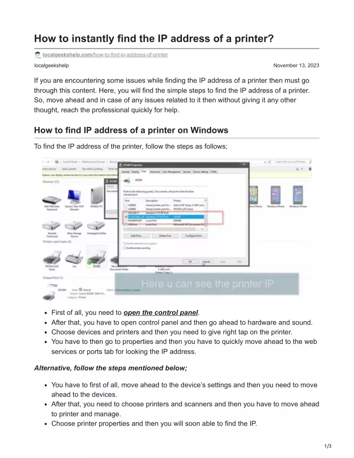 how to instantly find the ip address of a printer