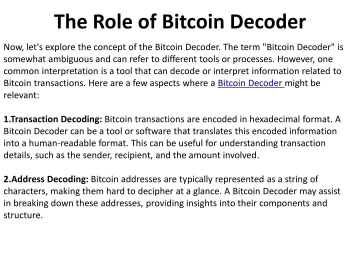 the role of bitcoin decoder