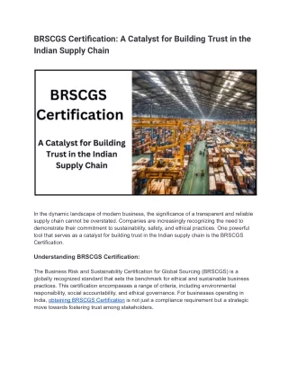 BRSCGS Certification_ A Catalyst for Building Trust in the Indian Supply Chain