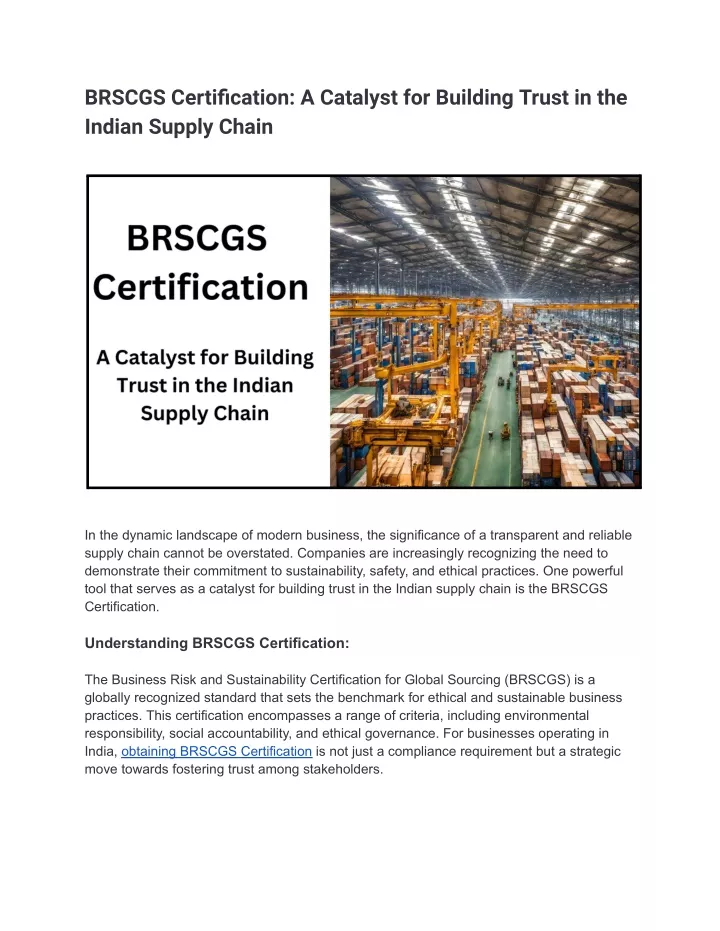 brscgs certification a catalyst for building