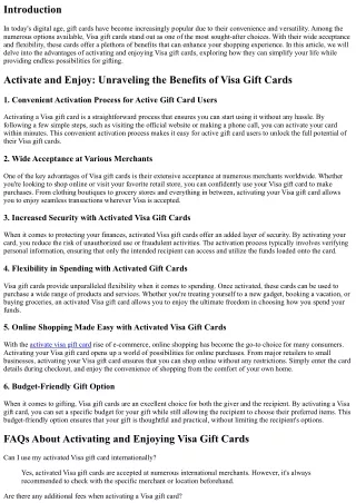 Activate and Enjoy: Unraveling the Benefits of Visa Gift Cards