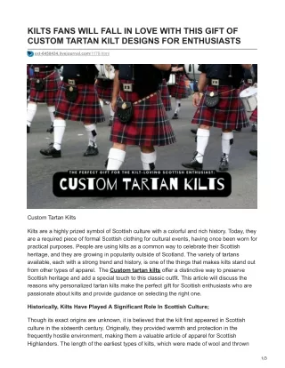 KILTS FANS WILL FALL IN LOVE WITH THIS GIFT OF CUSTOM TARTAN KILT DESIGNS FOR ENTHUSIASTS