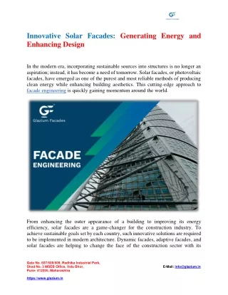 Innovative Solar Facades- Generating Energy and Enhancing Design