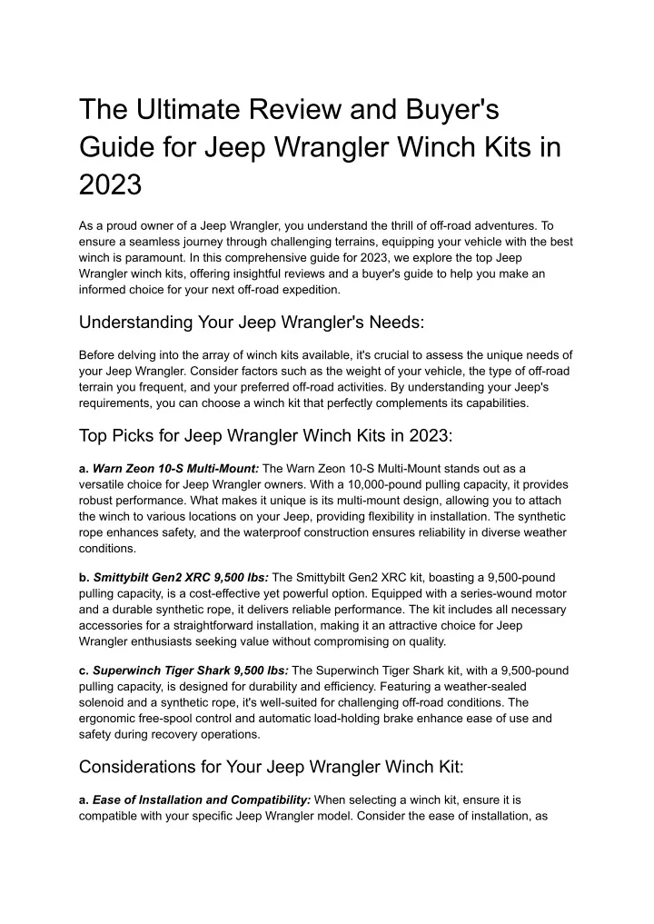 Ppt The Ultimate Review And Buyers Guide For Jeep Wrangler Winch