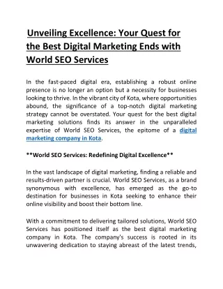 Unveiling Excellence Your Quest for the Best Digital Marketi
