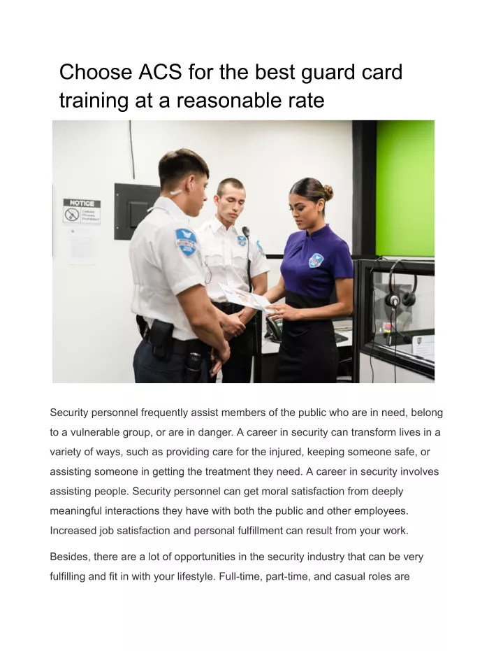 PPT Choose ACS for the best guard card training at a reasonable rate