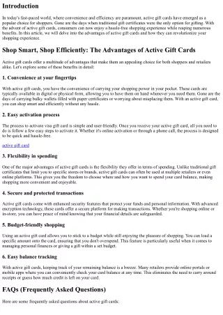 Shop Smart, Shop Efficiently: The Advantages of Active Gift Cards