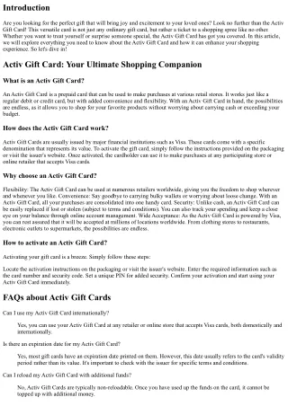 Activ Gift Card: Your Ticket to a Shopping Spree