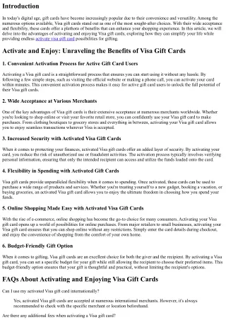 Activate and Enjoy: Unraveling the Benefits of Visa Gift Cards