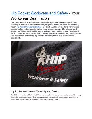 Hip Pocket Workwear and Safety - Your Workwear Destination