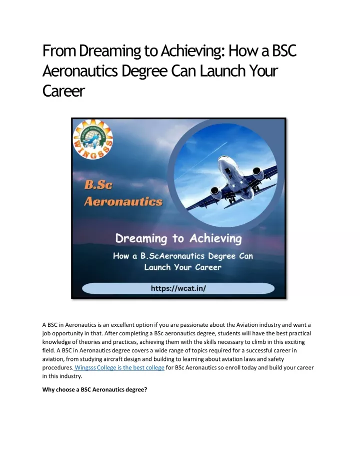 from dreaming to achieving how a bsc aeronautics degree can launch your career