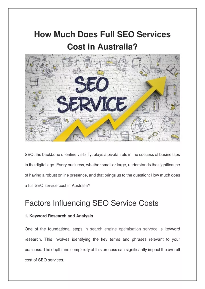 how much does full seo services cost in australia