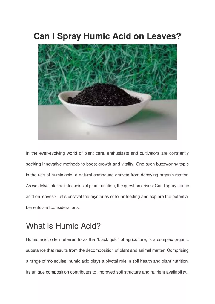 can i spray humic acid on leaves