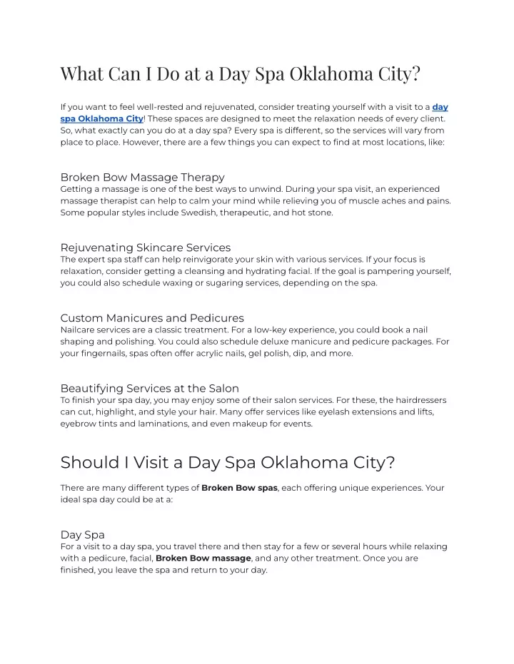 what can i do at a day spa oklahoma city