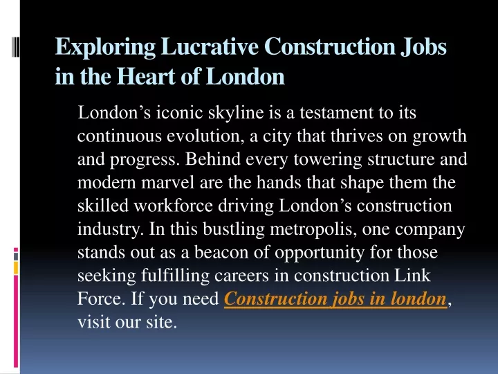 exploring lucrative construction jobs in the heart of london