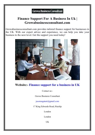 Finance Support For A Business In Uk  Growabusinessconsultant.com