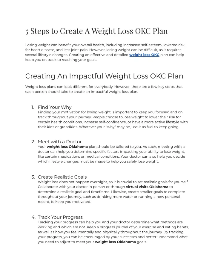 5 steps to create a weight loss okc plan