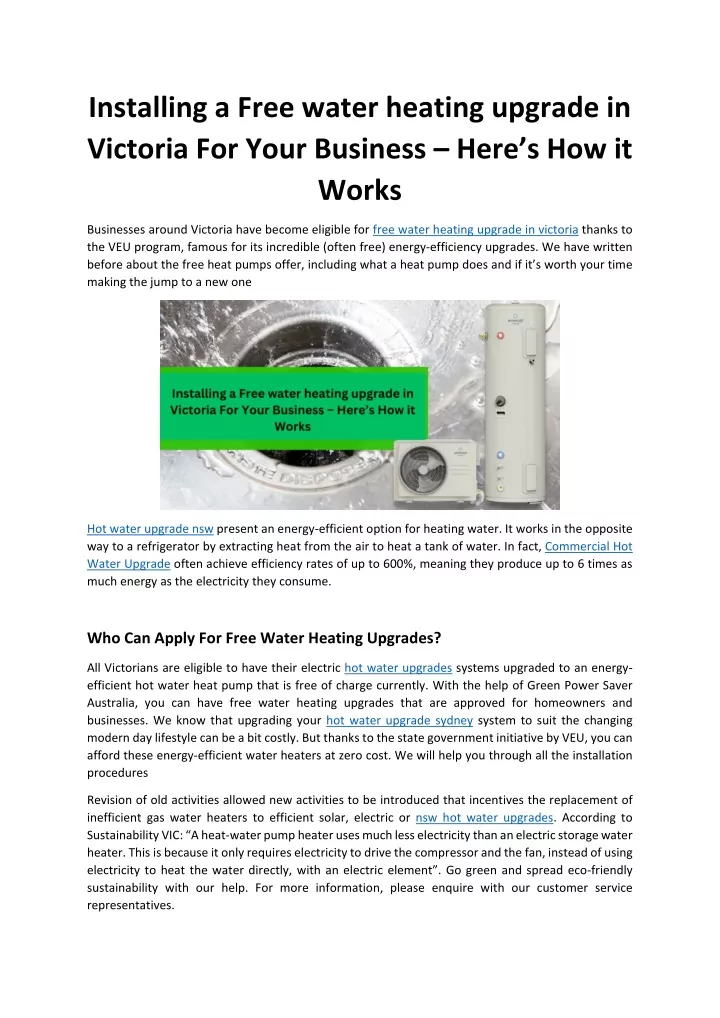 installing a free water heating upgrade