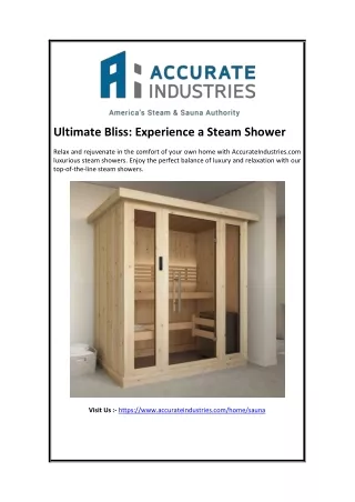 Ultimate Bliss: Experience a Steam Shower