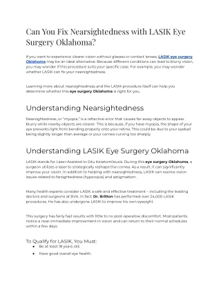 2023 - Can You Fix Nearsightedness with LASIK Eye Surgery Oklahoma