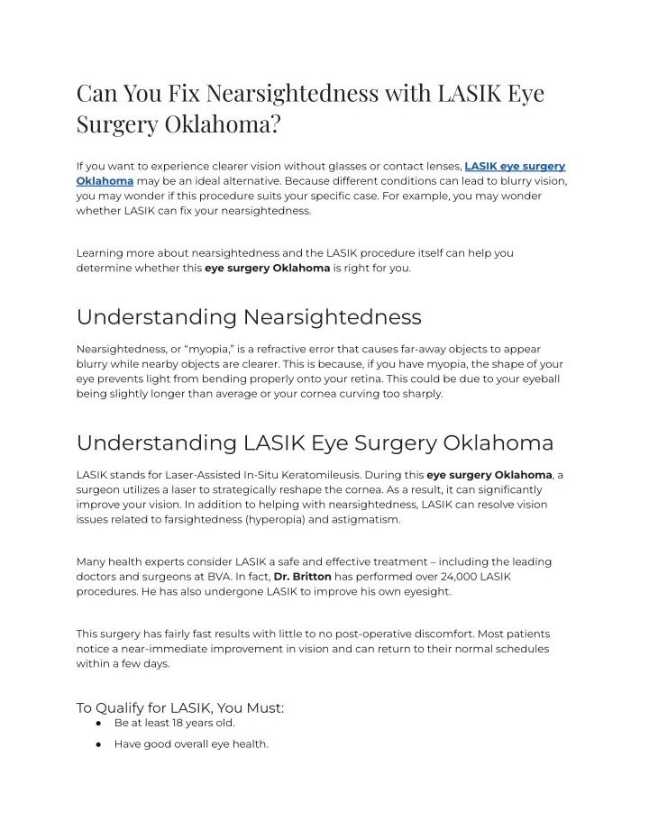 can you fix nearsightedness with lasik