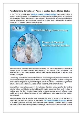 Revolutionizing Dermatology Power of Medical Device Clinical Studies