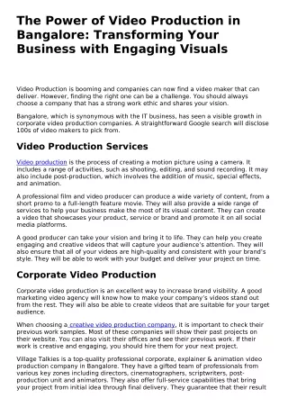 The Power of Video Production in Bangalore Transforming Your Business with Engaging Visuals