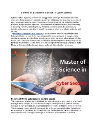 Benefit of Master of Science in Cyber Security