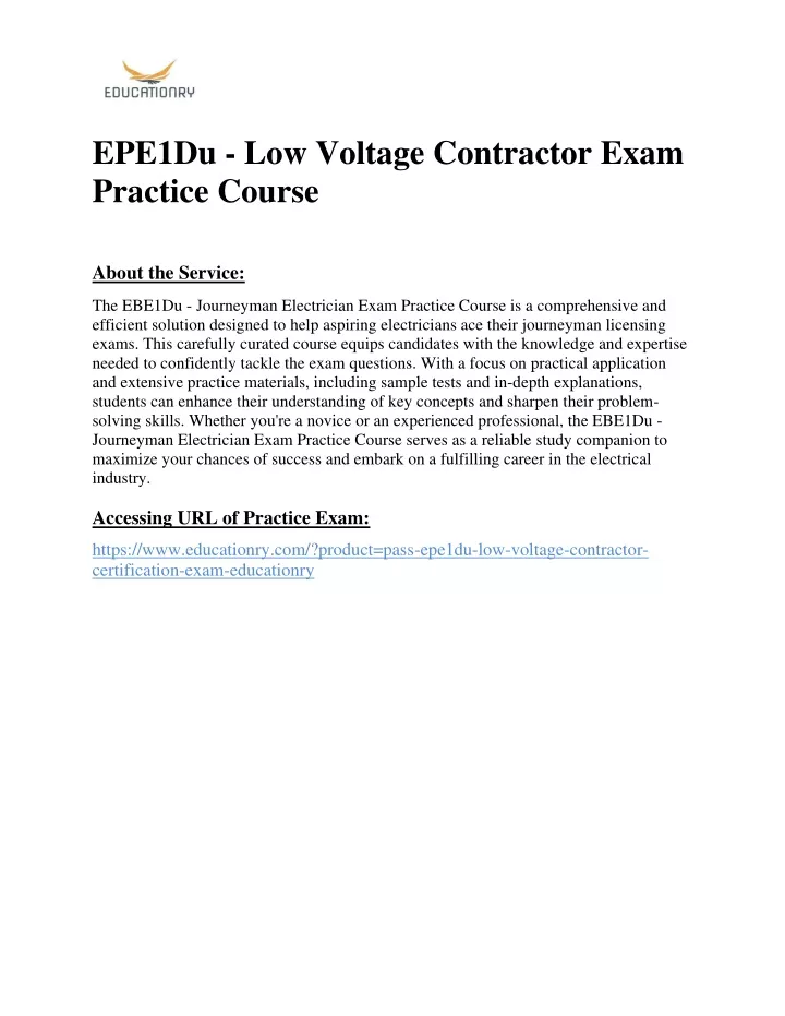 epe1du low voltage contractor exam practice course