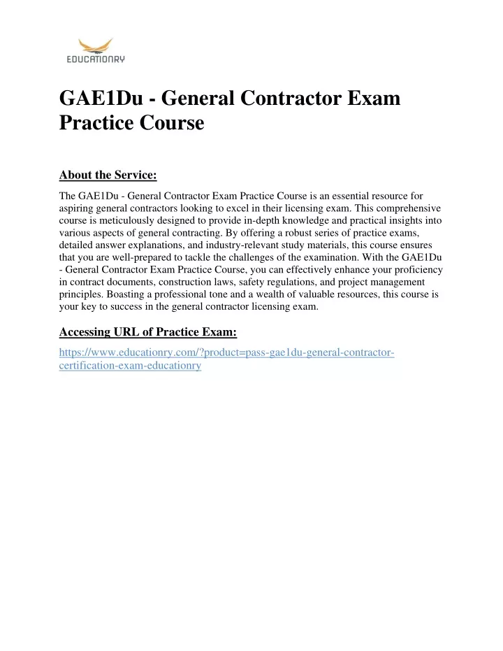 gae1du general contractor exam practice course