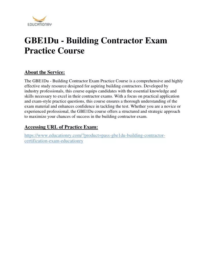 gbe1du building contractor exam practice course