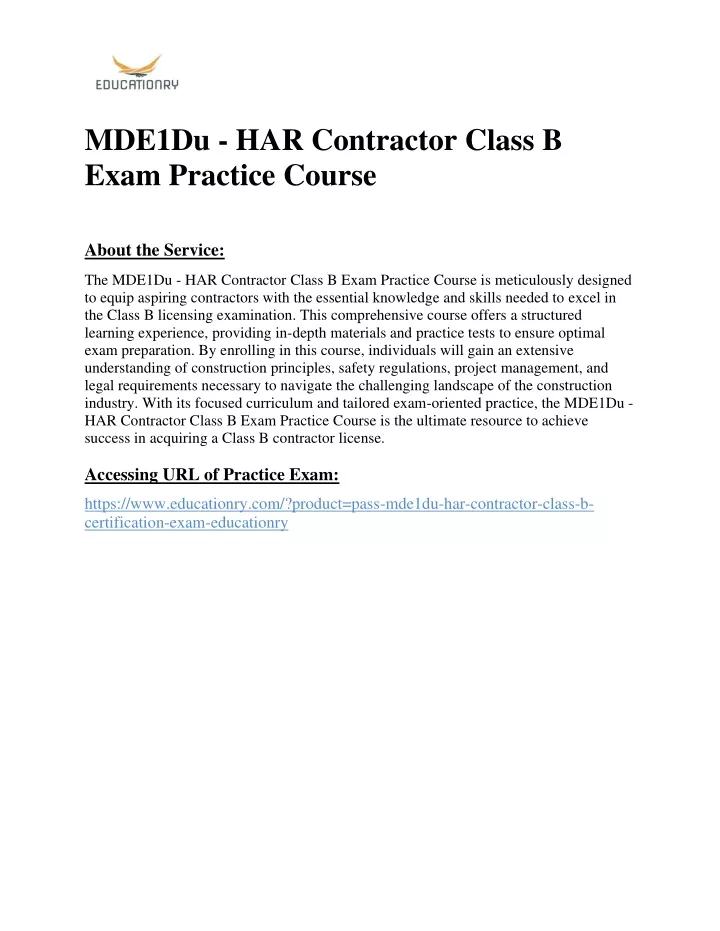 mde1du har contractor class b exam practice course