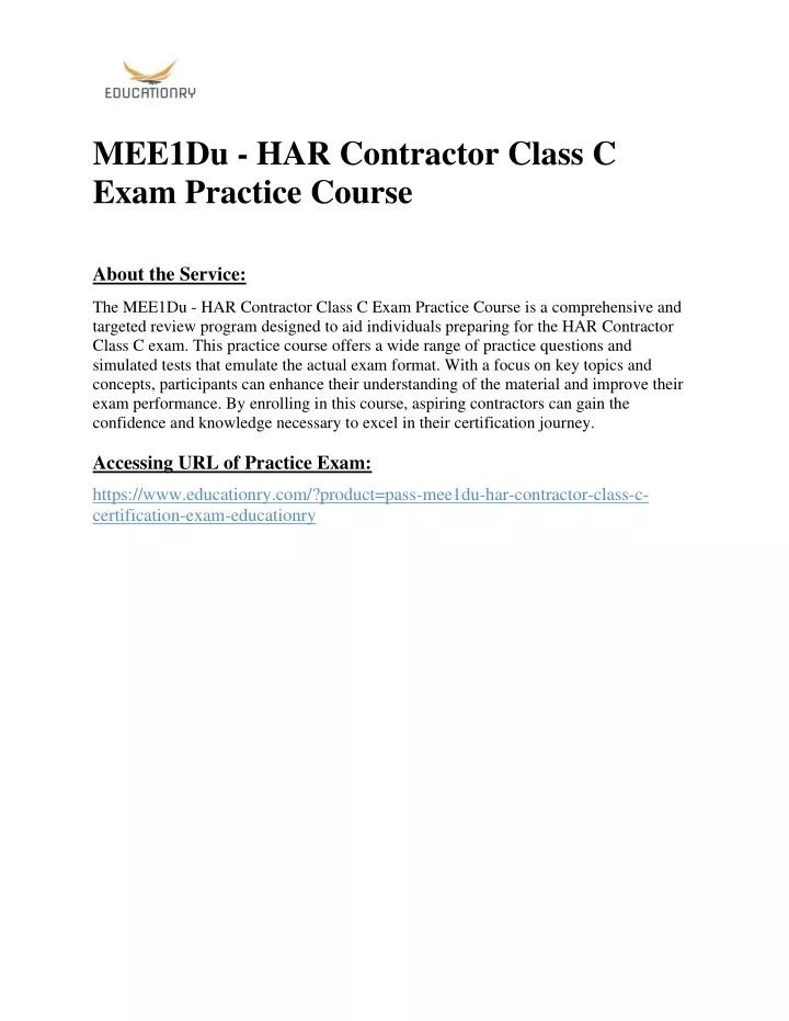 mee1du har contractor class c exam practice course