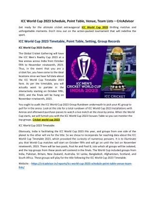 icc world cup 2023 schedule point table venue