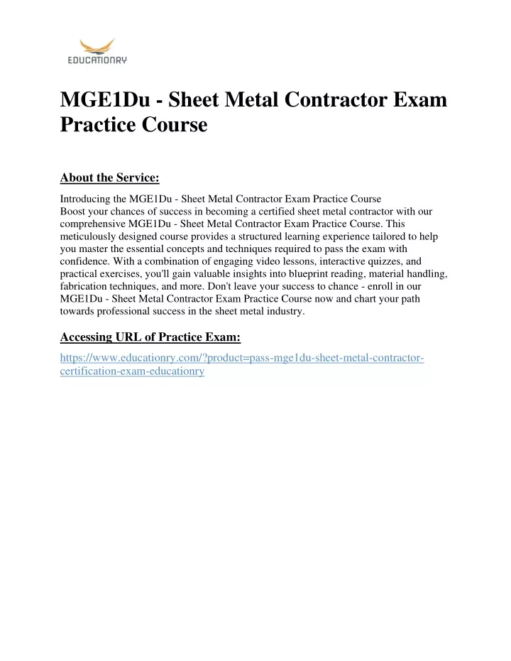 mge1du sheet metal contractor exam practice course