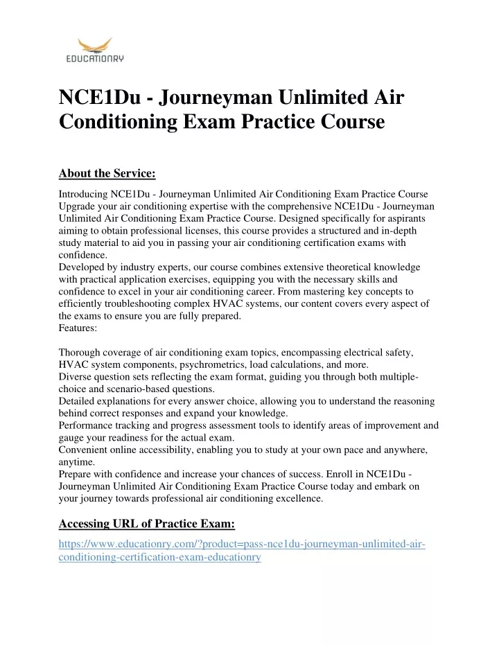 nce1du journeyman unlimited air conditioning exam