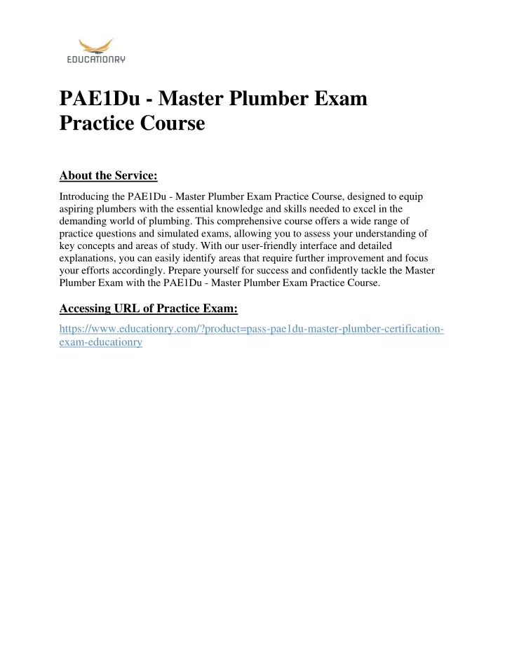 pae1du master plumber exam practice course