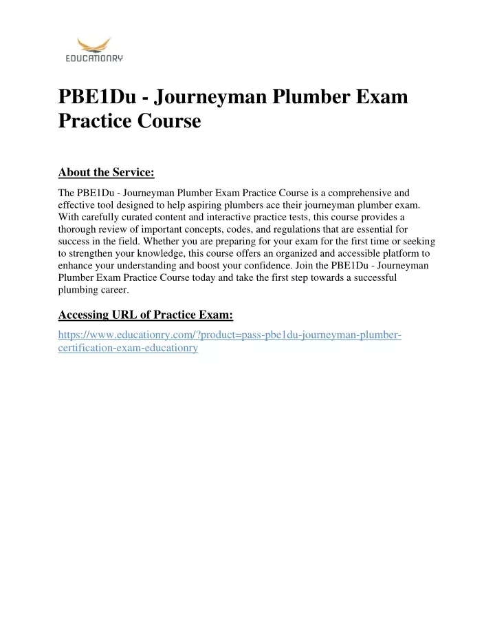 pbe1du journeyman plumber exam practice course