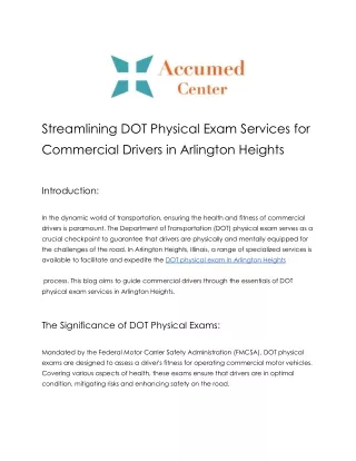 Streamlining DOT Physical Exam Services for Commercial Drivers in Arlington Heights