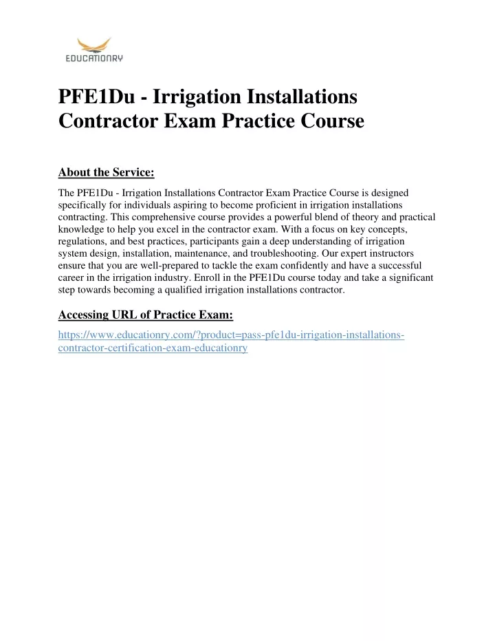 pfe1du irrigation installations contractor exam