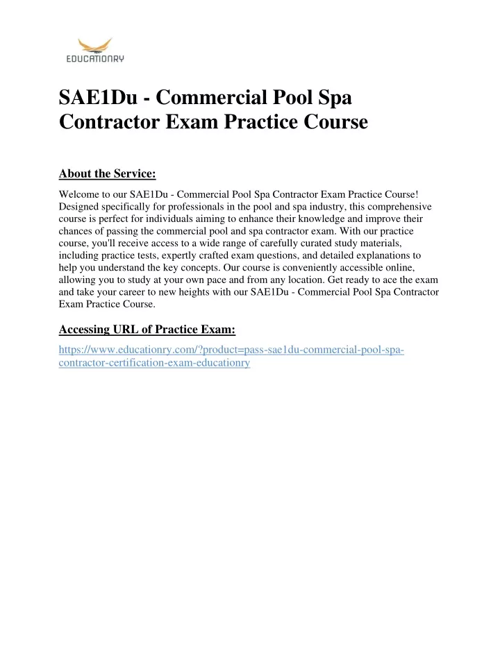 sae1du commercial pool spa contractor exam