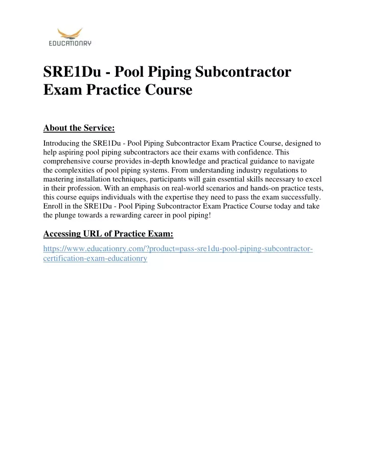 sre1du pool piping subcontractor exam practice