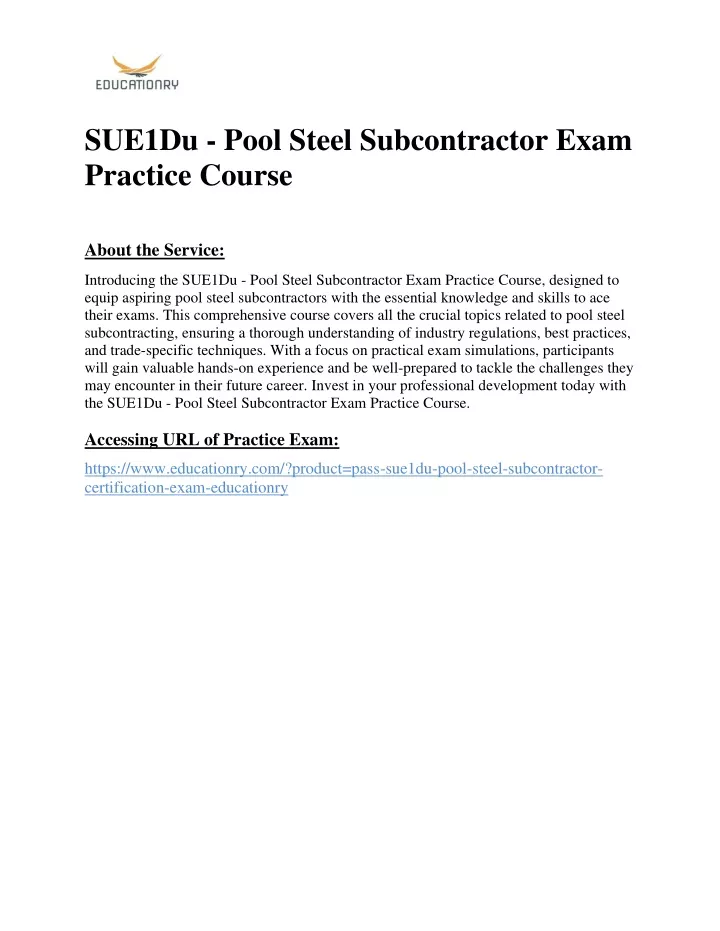 sue1du pool steel subcontractor exam practice