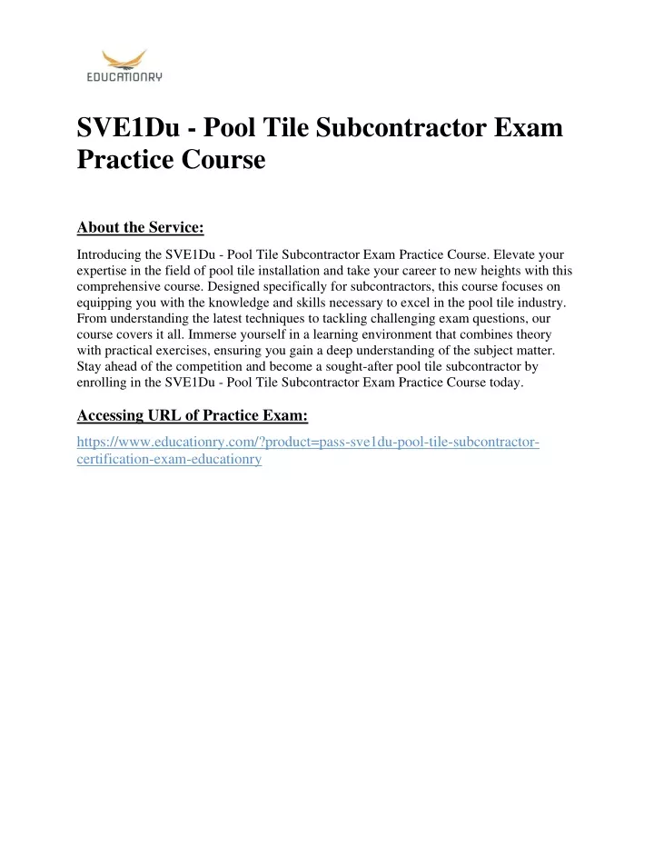 sve1du pool tile subcontractor exam practice