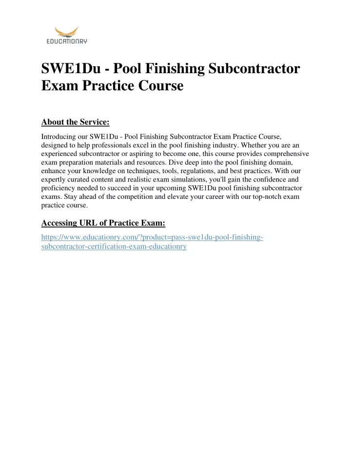 swe1du pool finishing subcontractor exam practice