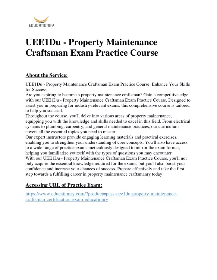 uee1du property maintenance craftsman exam