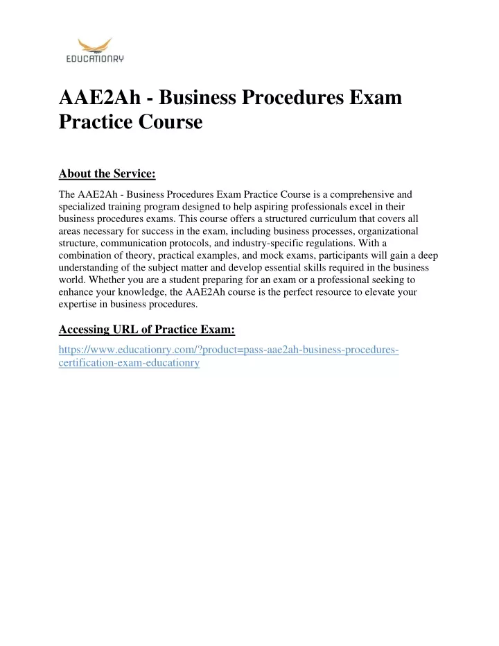aae2ah business procedures exam practice course