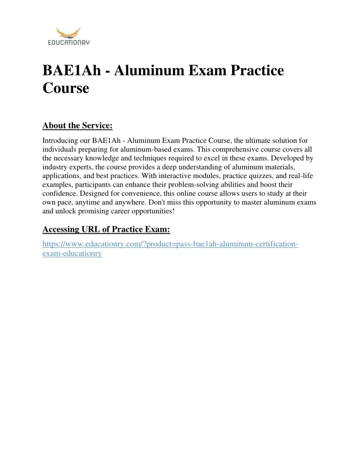 bae1ah aluminum exam practice course
